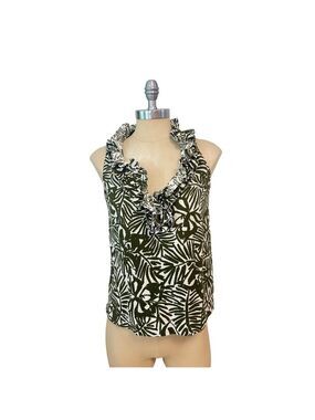 Kate Spade Gray White Tropical Print Ruffle Top Size 4